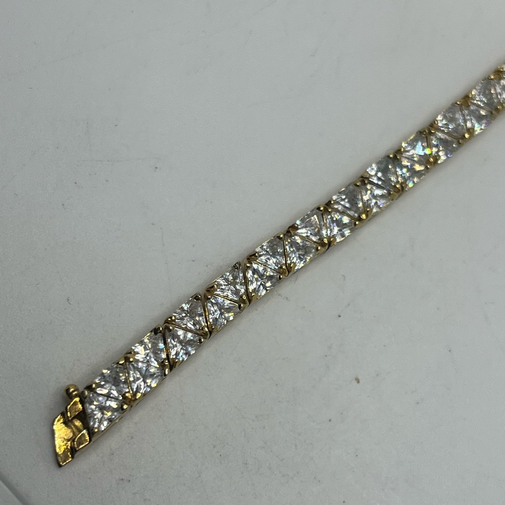 Trillion Cut gold over sterling silver CZ tennis bracelet Ross & Simons - Picture 8 of 16